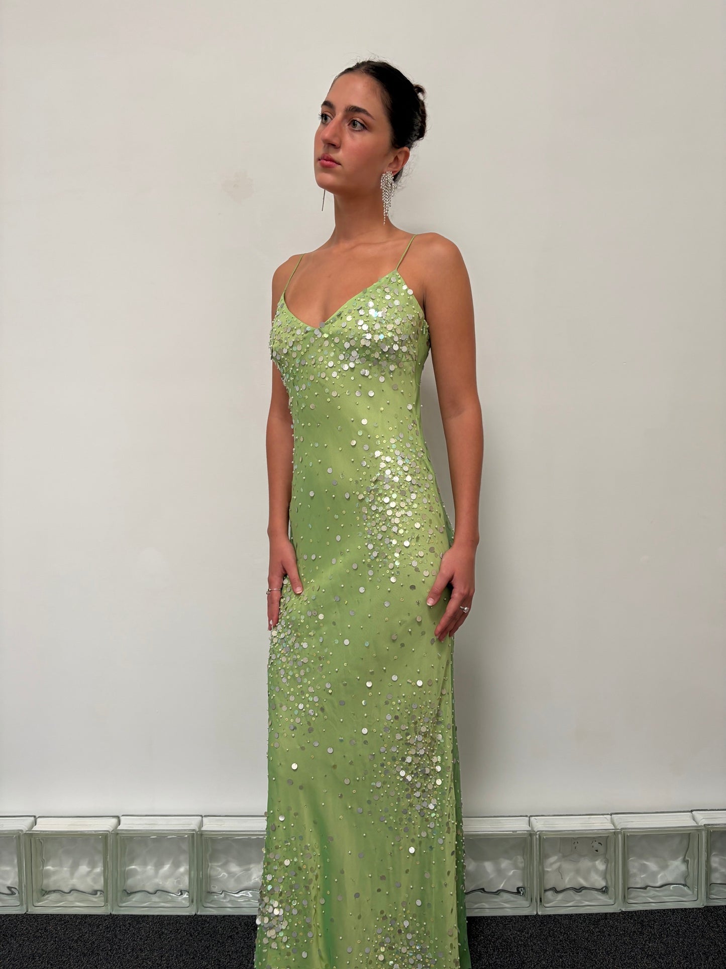 Vintage 90s green sequinned evening gown