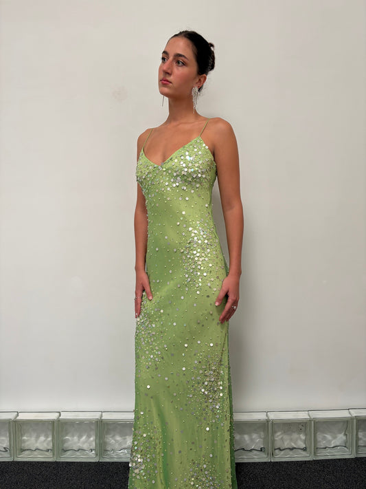 Vintage 90s green sequinned evening gown