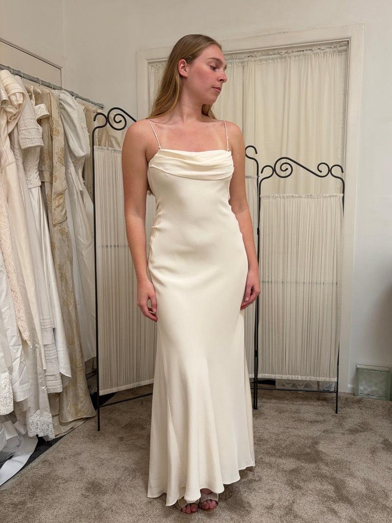 Vintage 00s Suzanne Neville silk backless wedding gown