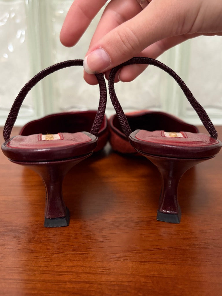 Vintage Enrico Antinori rust ponyhair slingback kitten heels