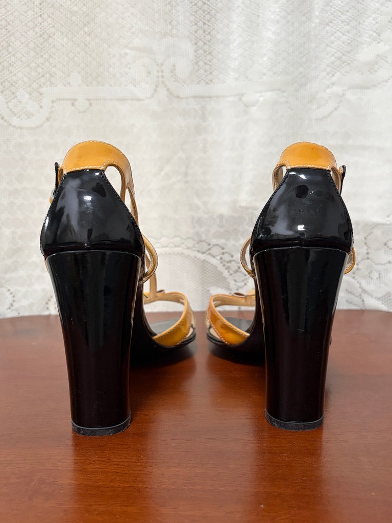 Vintage Prada patent leather strappy heels with bow