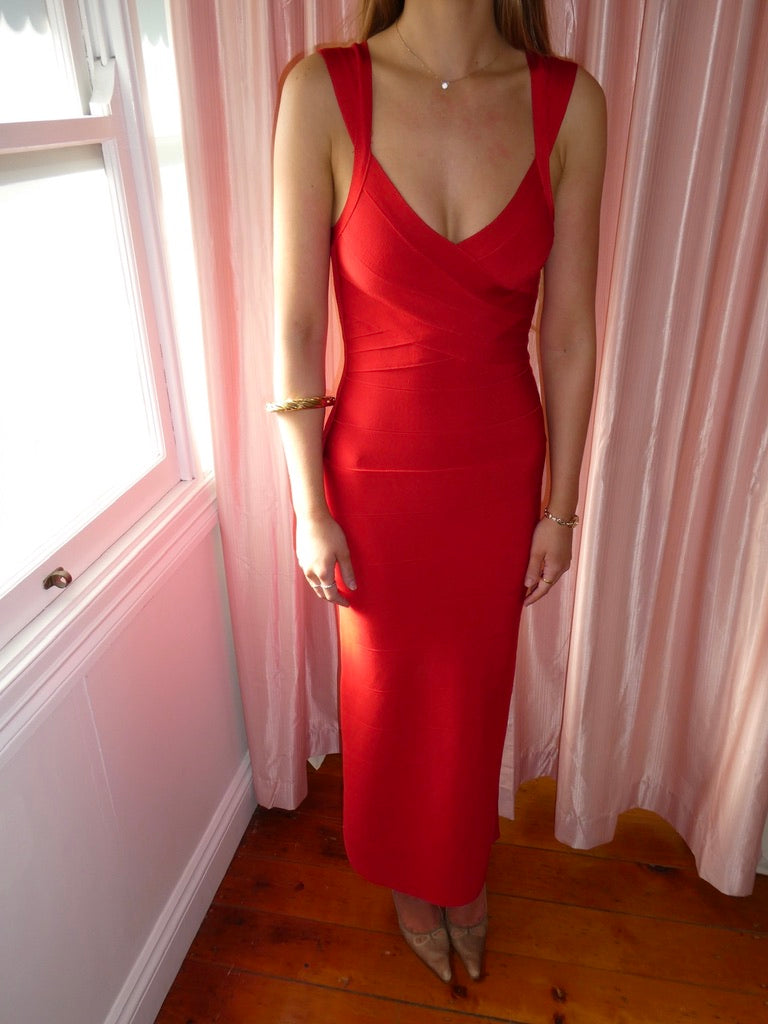 Maple Dress - Vintage Y2K Hervé Léger red bandage gown