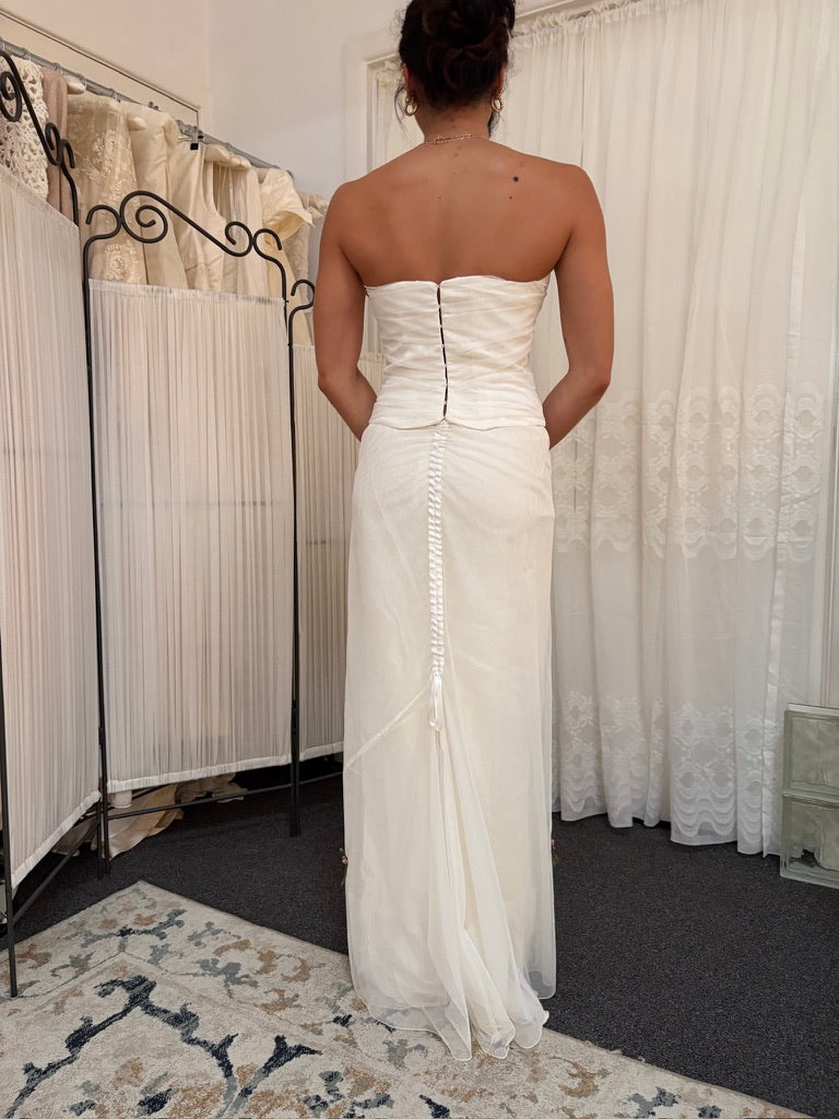 Vintage 90s Ivory corset and maxi skirt set with rosettes