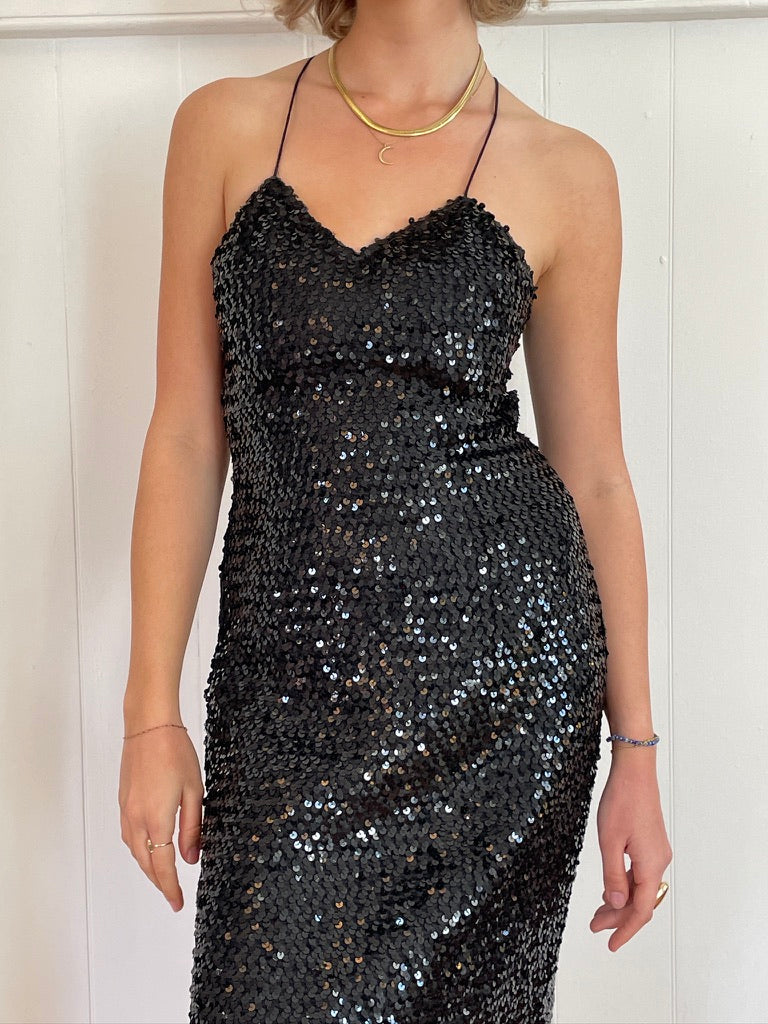 Vintage 80s black sequinned mini dress