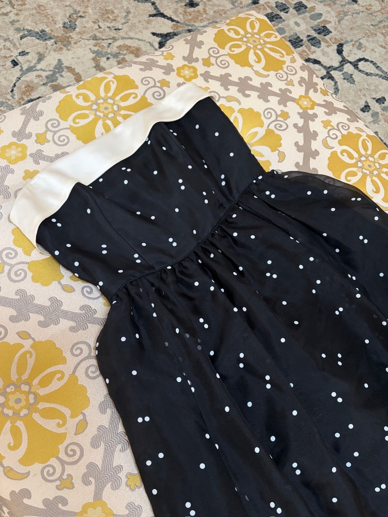 Vintage 00s Kay Unger black strapless polka dot evening dress