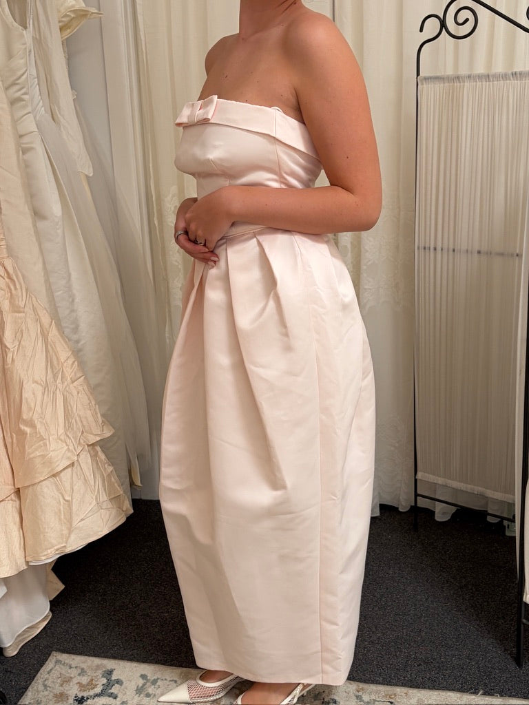 Vintage 90s pastel pink strapless tulip dress with bow