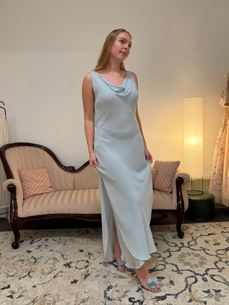 Vintage 90s Ghost baby blue backless evening dress