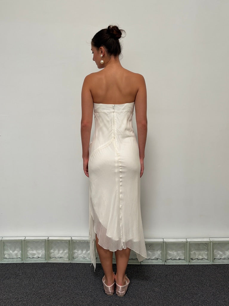 Vintage 90s ivory silk asymmetric bridal midi dress