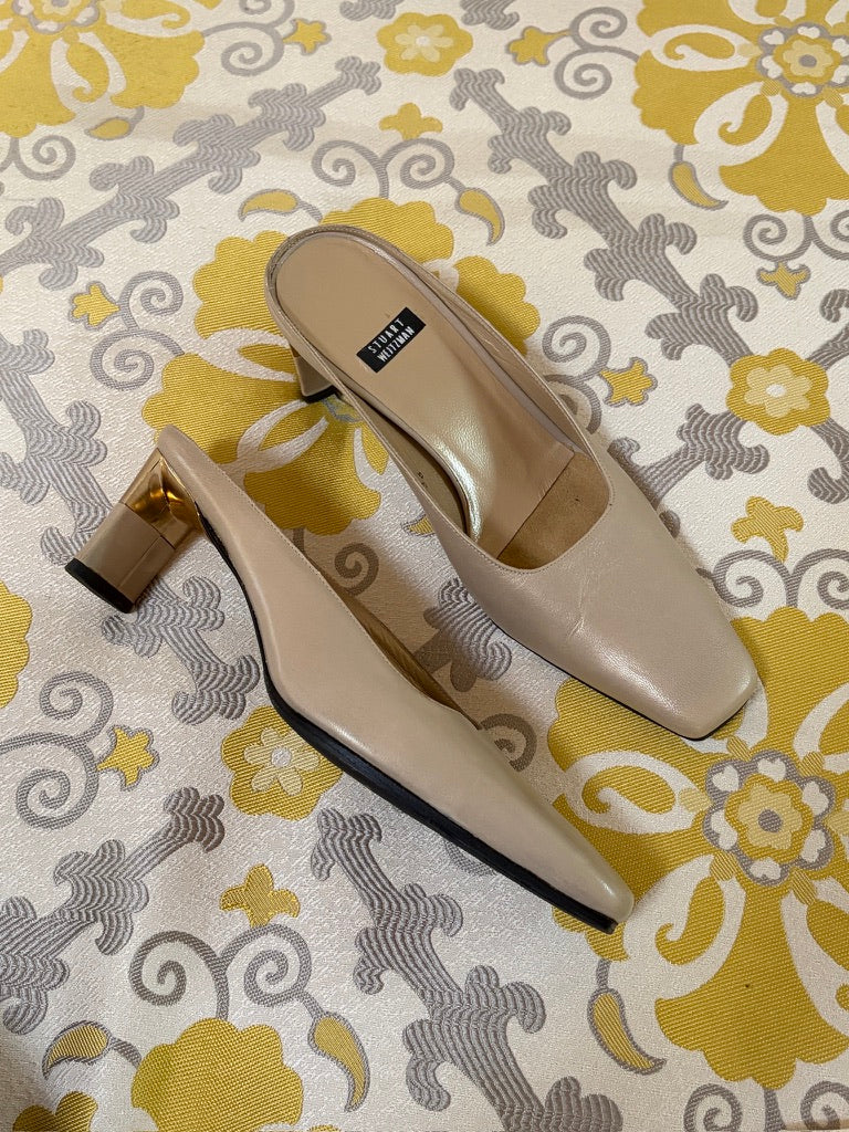 Vintage 90s Stuart Weitzman champgne square toe kitten heels
