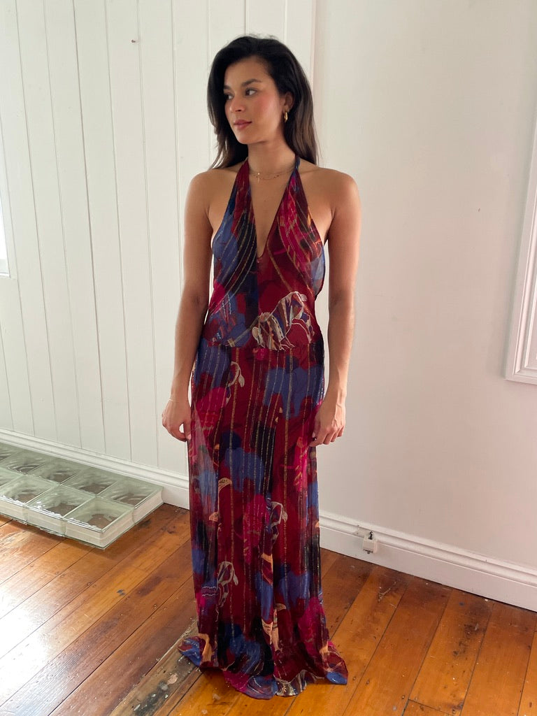 Vintage y2k Lisa Ho silk backless halterneck maxi