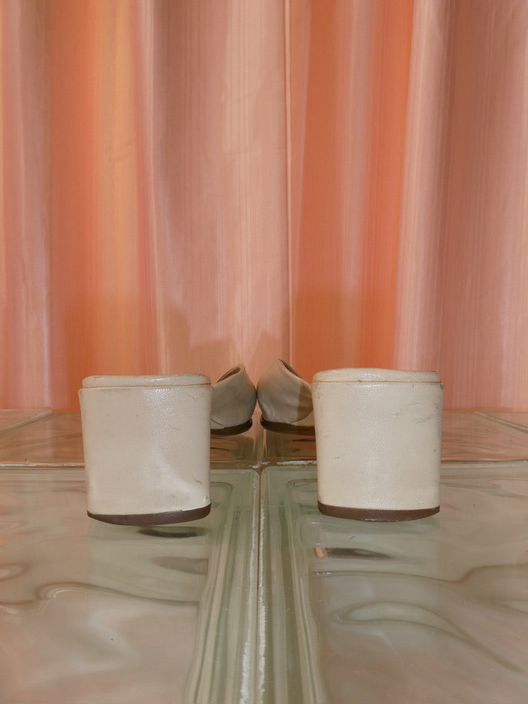 Cream leather square toe mules size 38