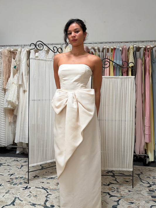 Vintage 80s Victor Costa satin column gown with statement bow