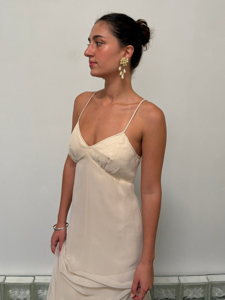 Vintage 70s cream empire waistline organza slip dress