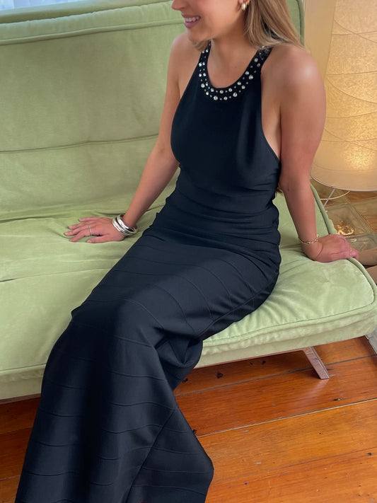 Sydney Dress - Vintage Y2K Hervé Léger high neck black bandage gown