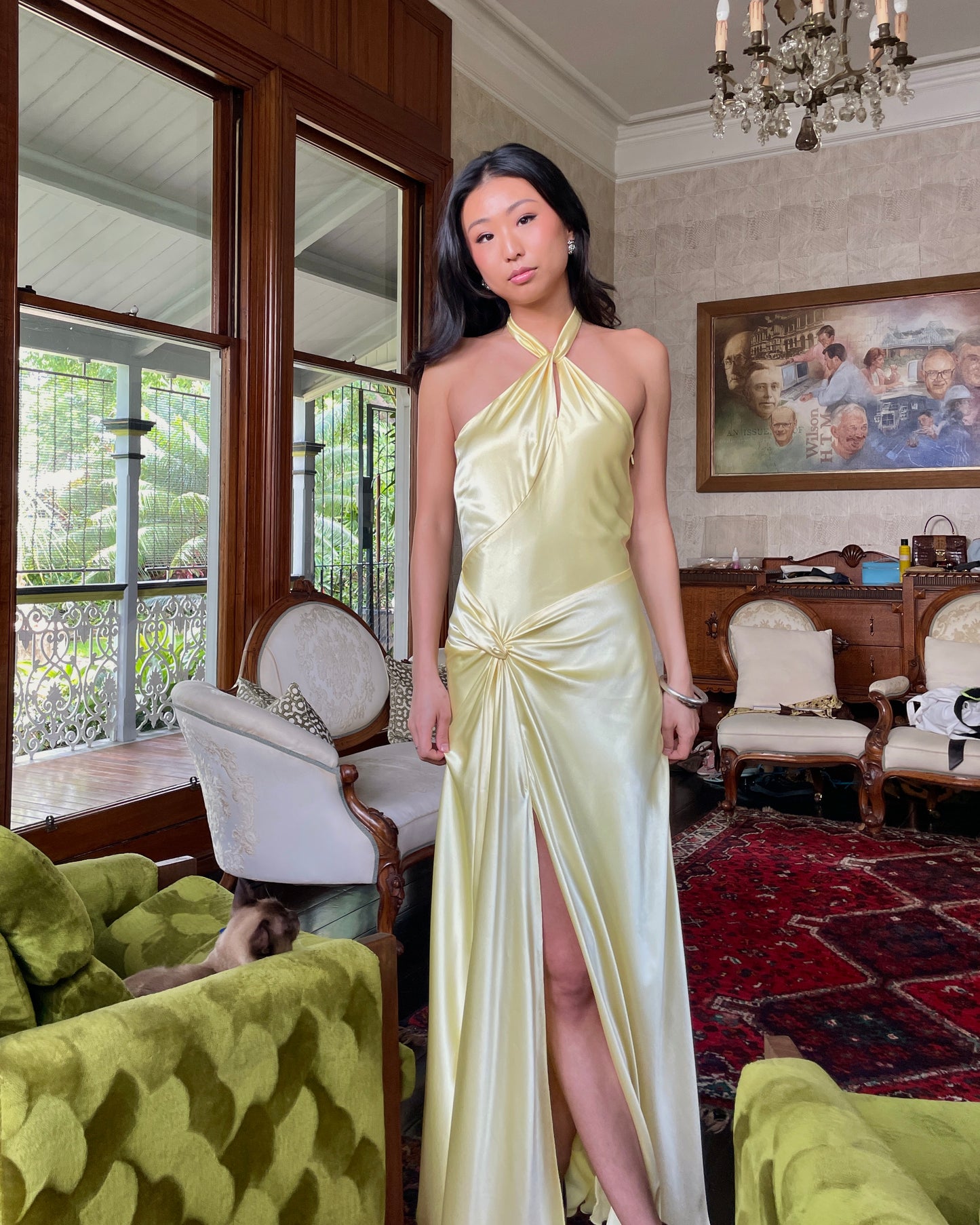 Vintage Ruth Tarvydas Halter Twist Gown Lemon 8