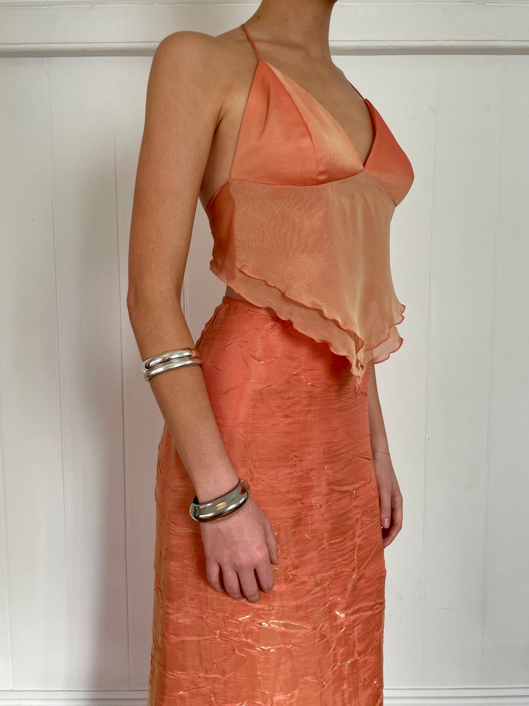 Vintage Y2K shimmery orange skirt and halter set