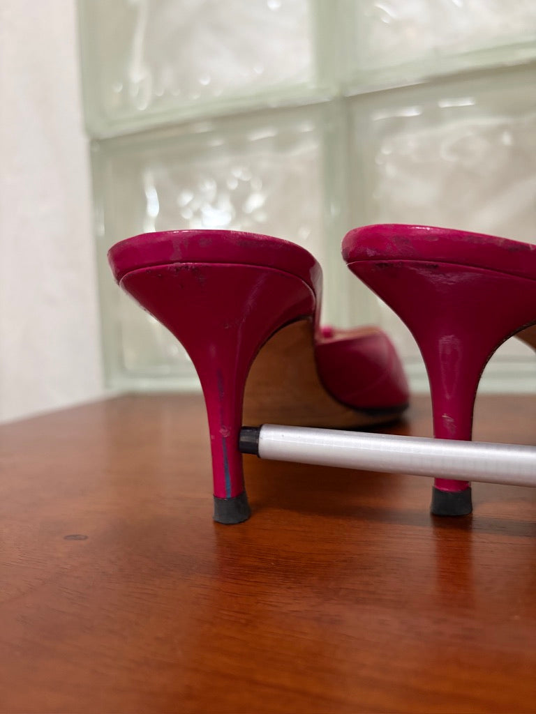 Vintage Jimmy Choo hot pink patent leather mule kitten heels