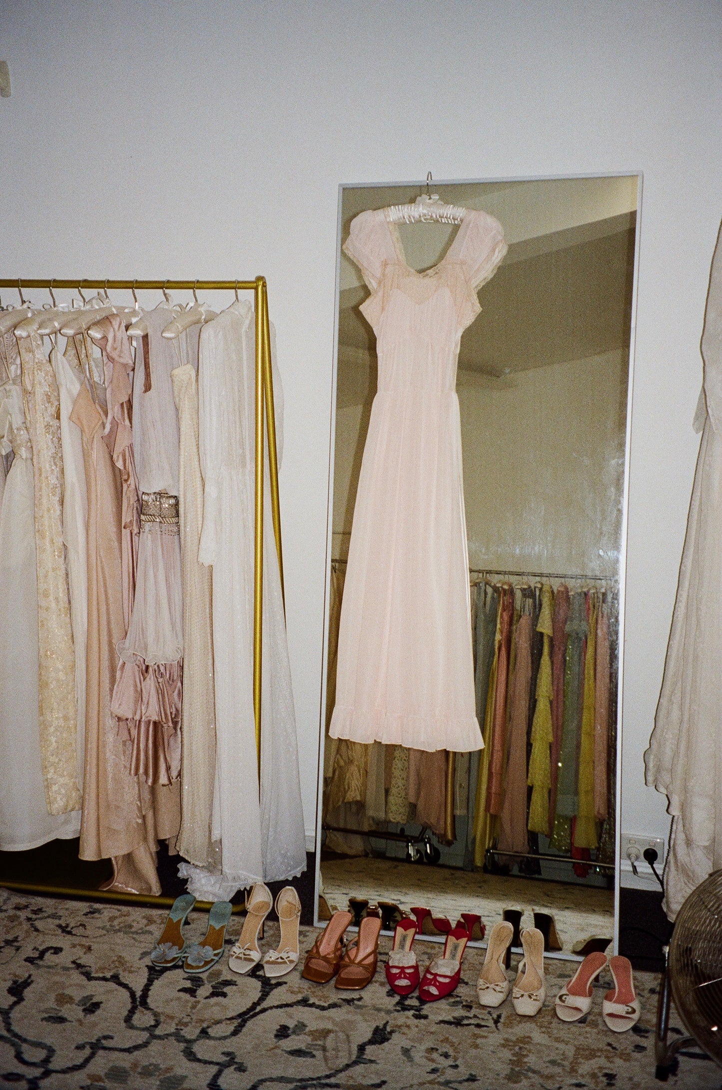 Vintage 60s baby pink semi sheer slip dress with lace trim
