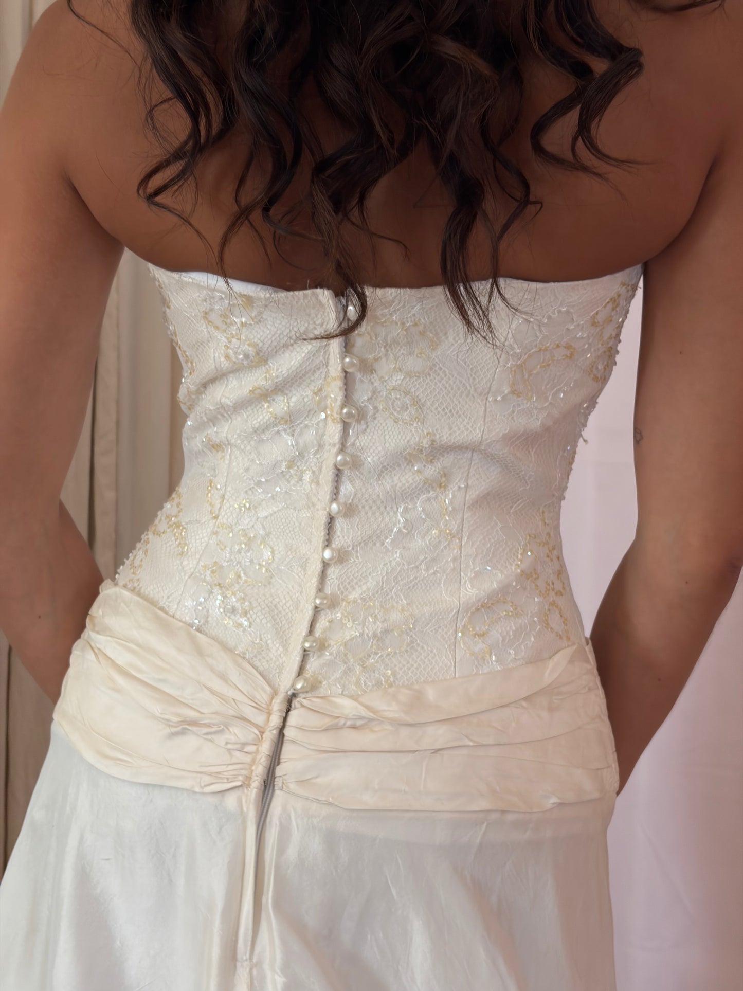 Vintage y2k cream silk drop waist wedding dress