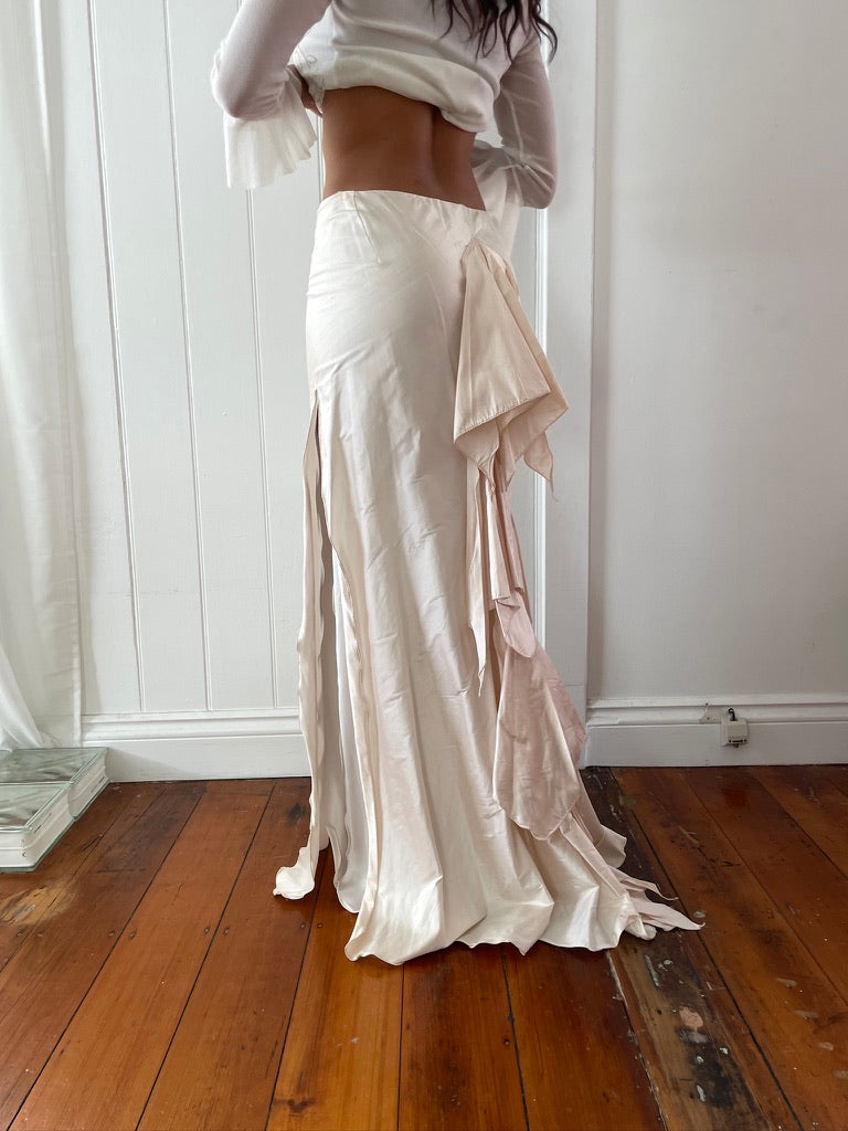 Vintage 90s silk ballerina pink ruffle maxi skirt