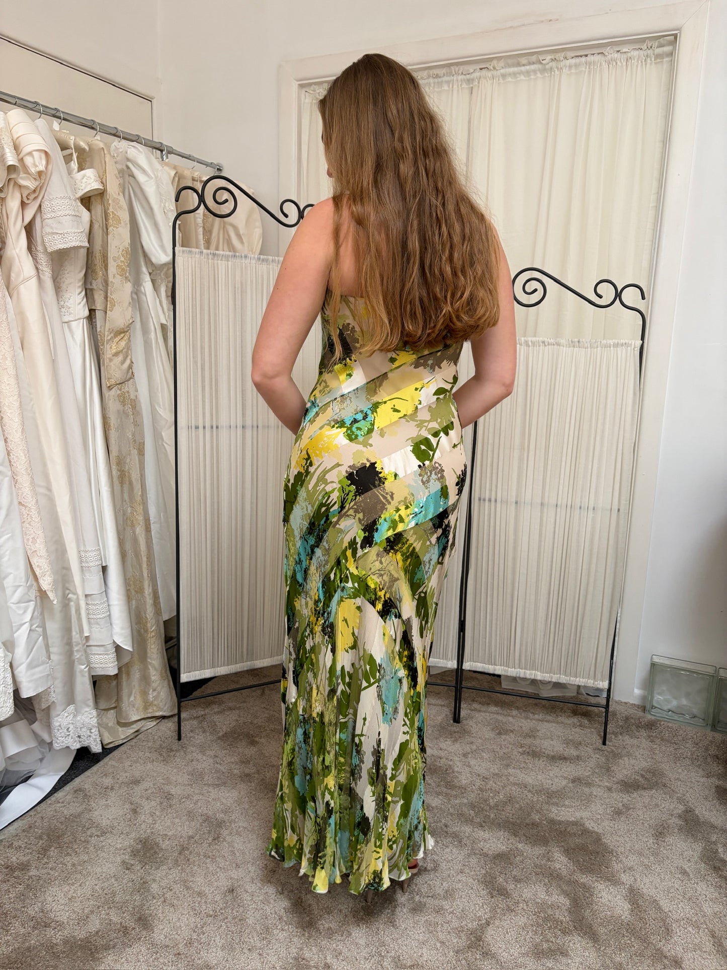 Vintage 00s Melinda Eng silk strapless evening gown with shawl
