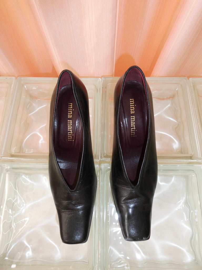 Mina Martini black leather square toe heels size 37.5