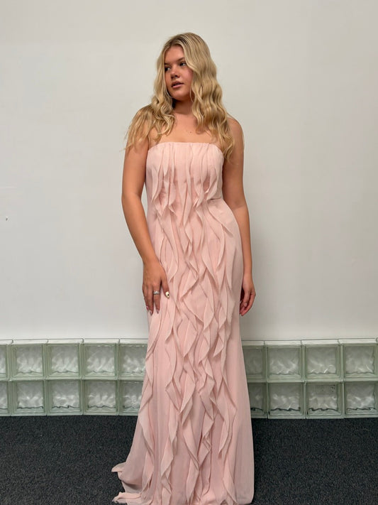 Vintage y2k Vera Wang pink cascading ruffle evening gown