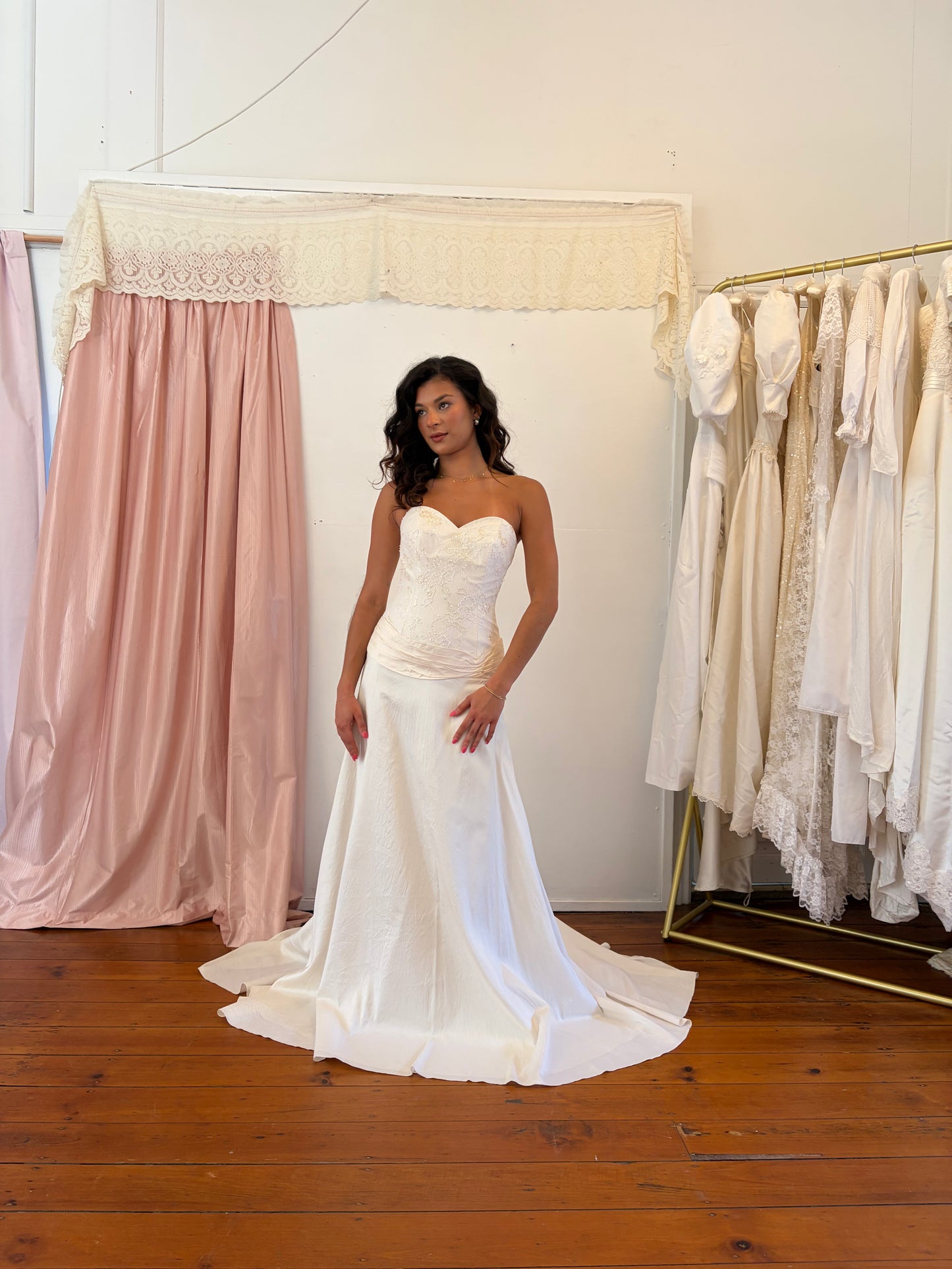 Vintage y2k cream silk drop waist wedding dress