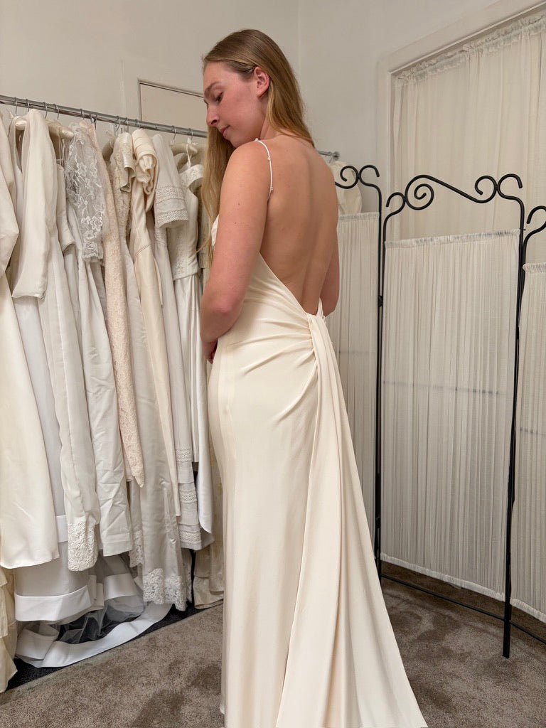 Vintage 00s Suzanne Neville silk backless wedding gown
