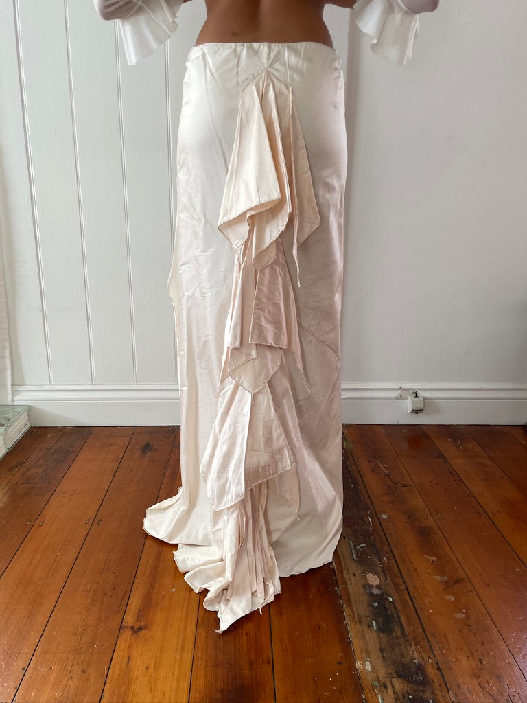 Vintage 90s silk ballerina pink ruffle maxi skirt