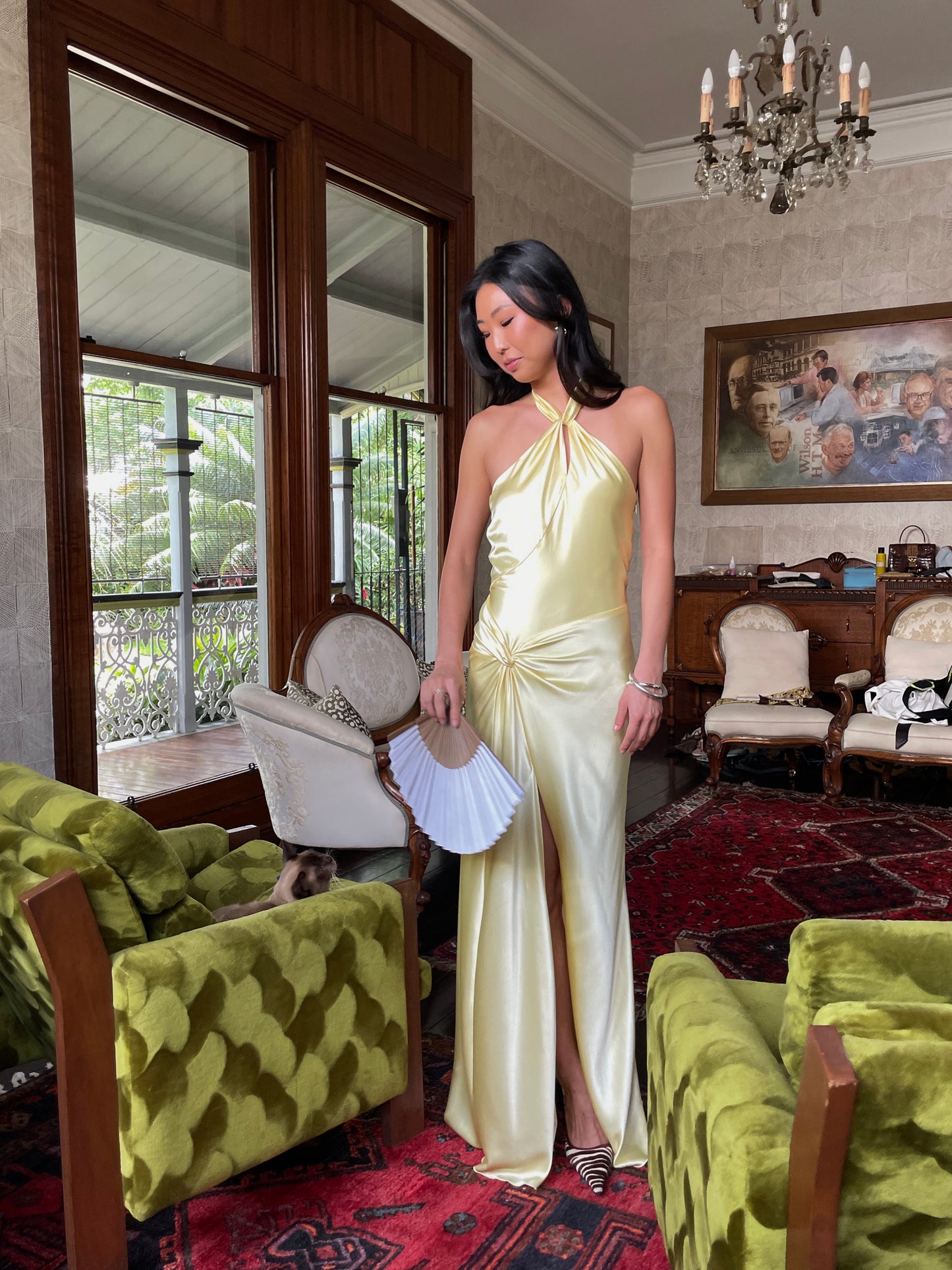 Vintage Ruth Tarvydas Halter Twist Gown Lemon 8