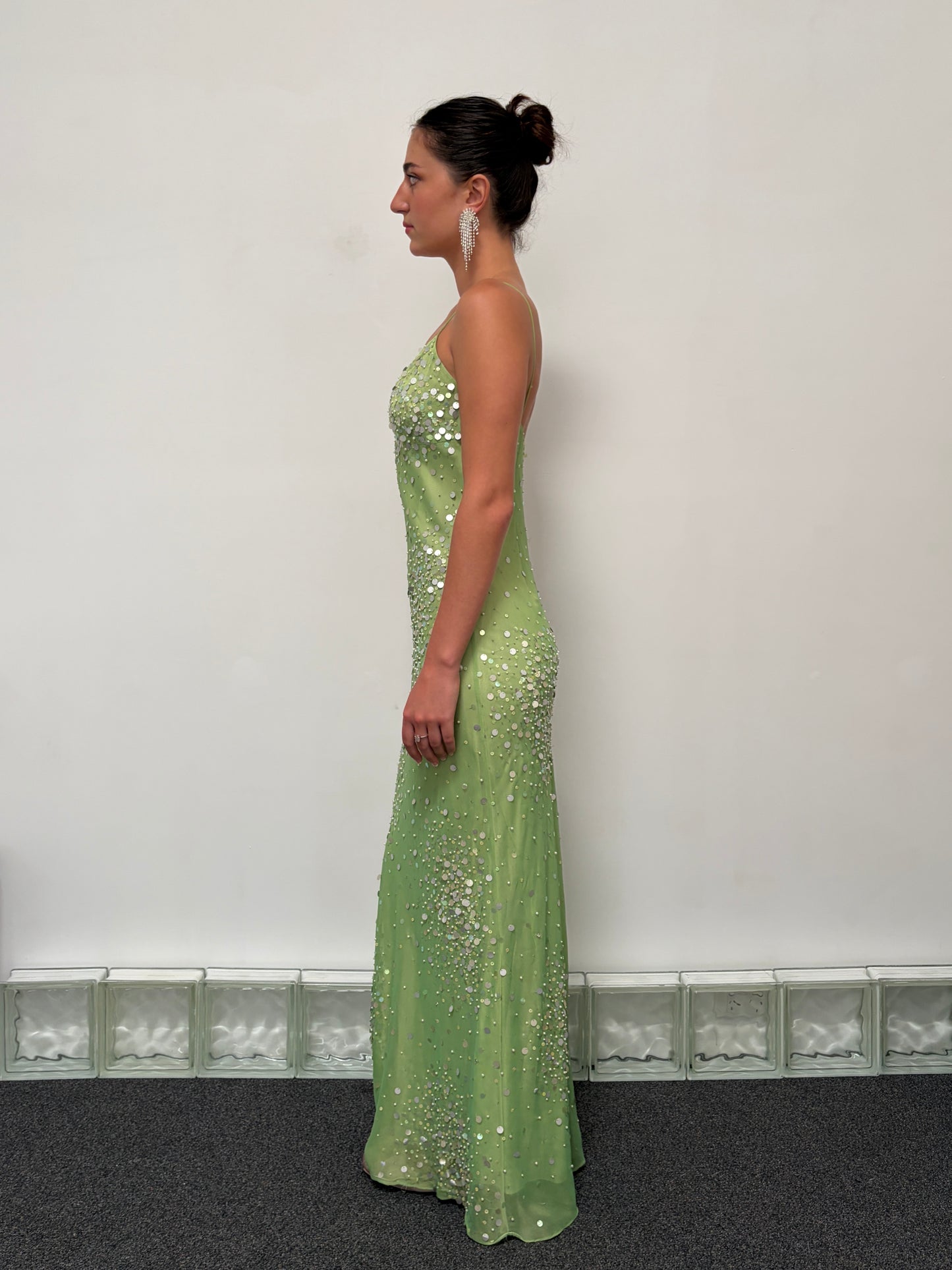 Vintage 90s green sequinned evening gown