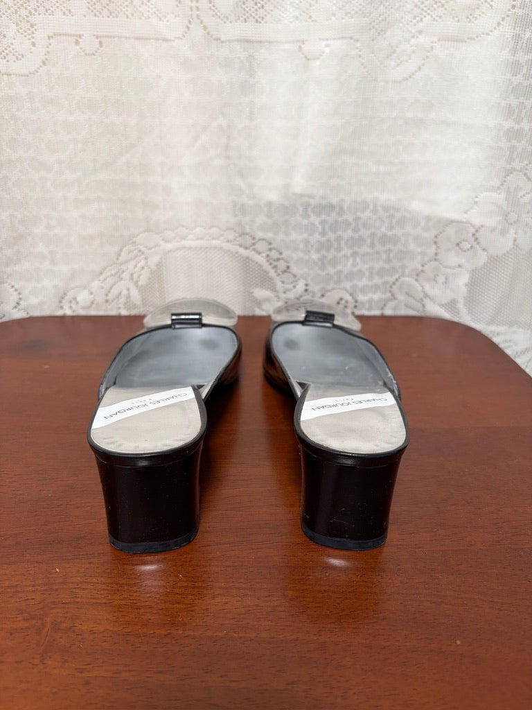 Vintage Charles Jourdan black square toe mule with translucent sphere