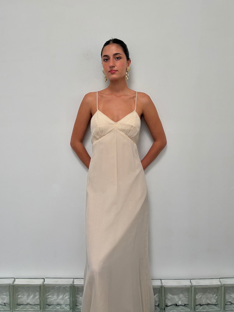 Vintage 70s cream empire waistline organza slip dress