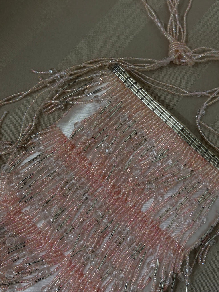 Vintage 90s pastel pink evening bag with beaded fringing