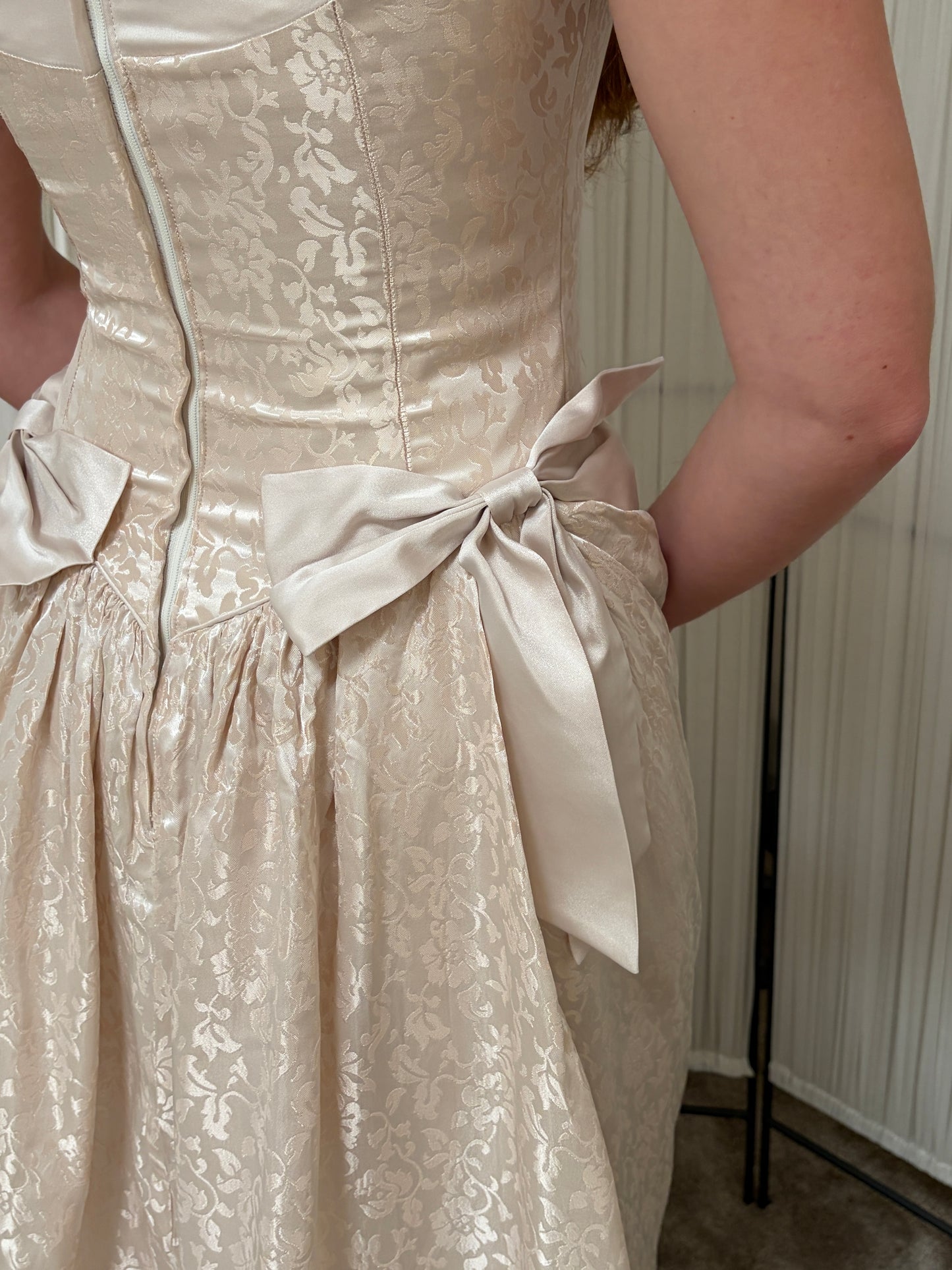 Vintage 90s ballerina pink basque waist wedding gown with bows