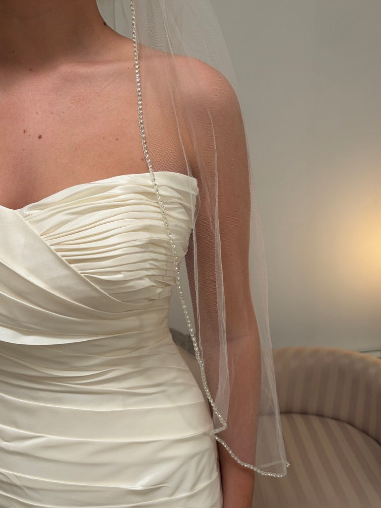 Vintage y2k ivory elbow veil with rhinestone edging