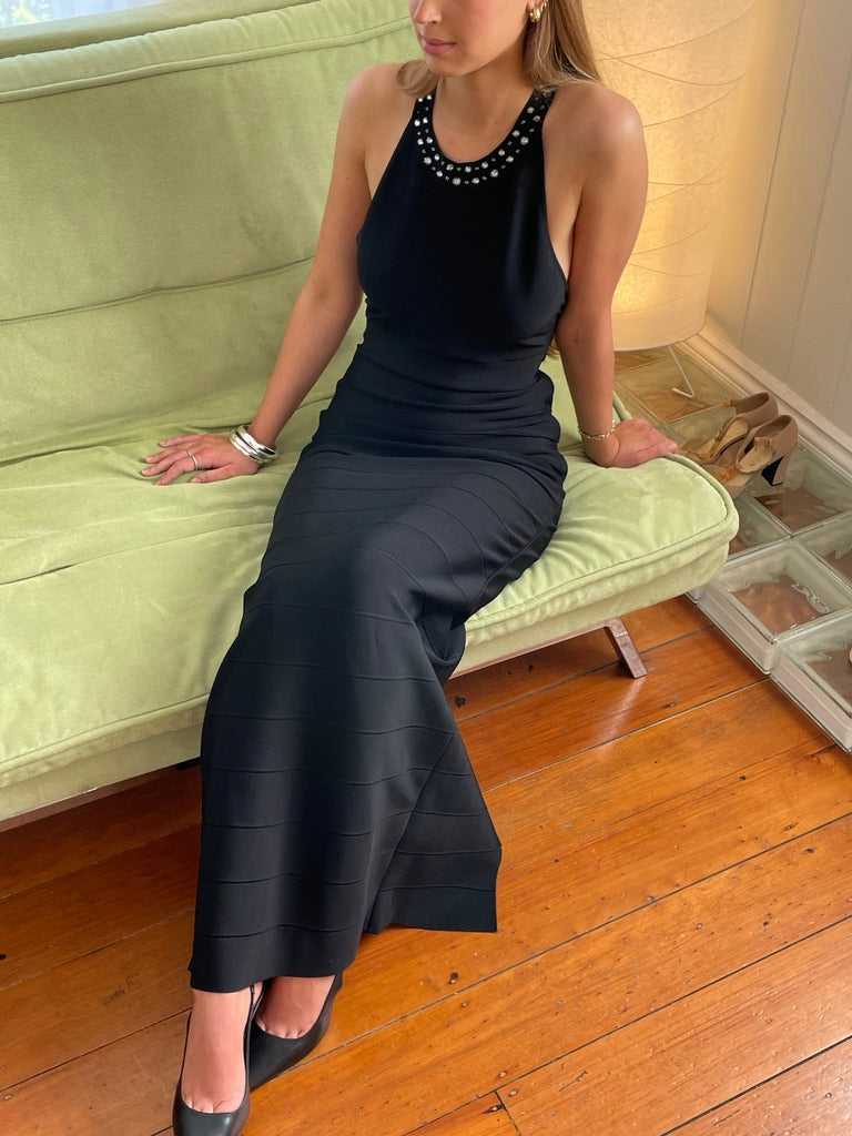 Sydney Dress - Vintage Y2K Hervé Léger high neck black bandage gown