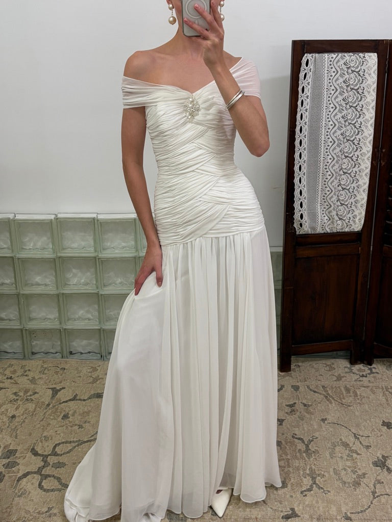 Vintage Y2K silk gathered bodice ivory wedding gown