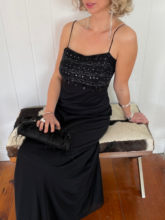 Vintage y2k black beaded mesh slip dress