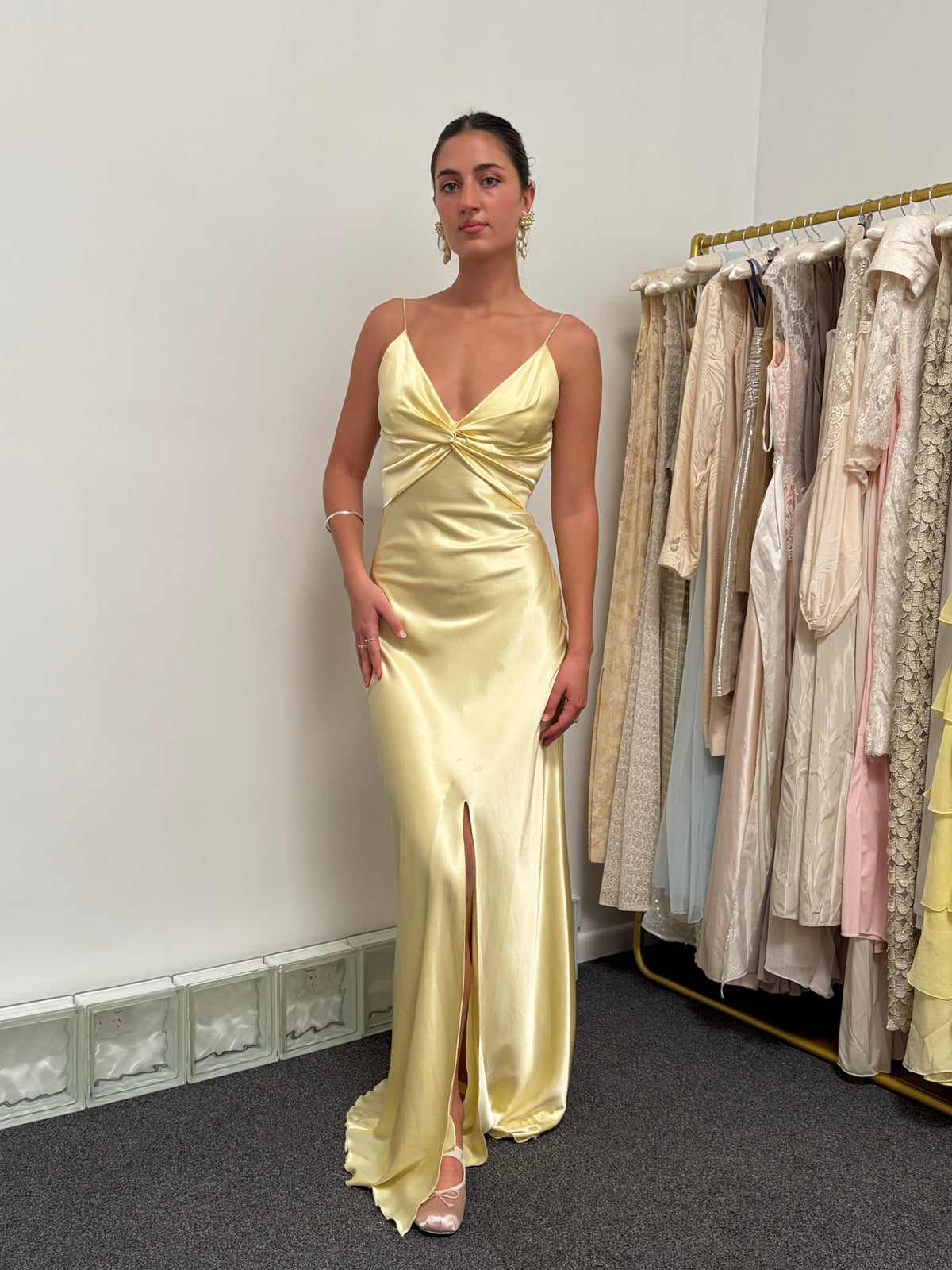 Vintage Y2K Ruth Tarvydas lemon satin twist gown