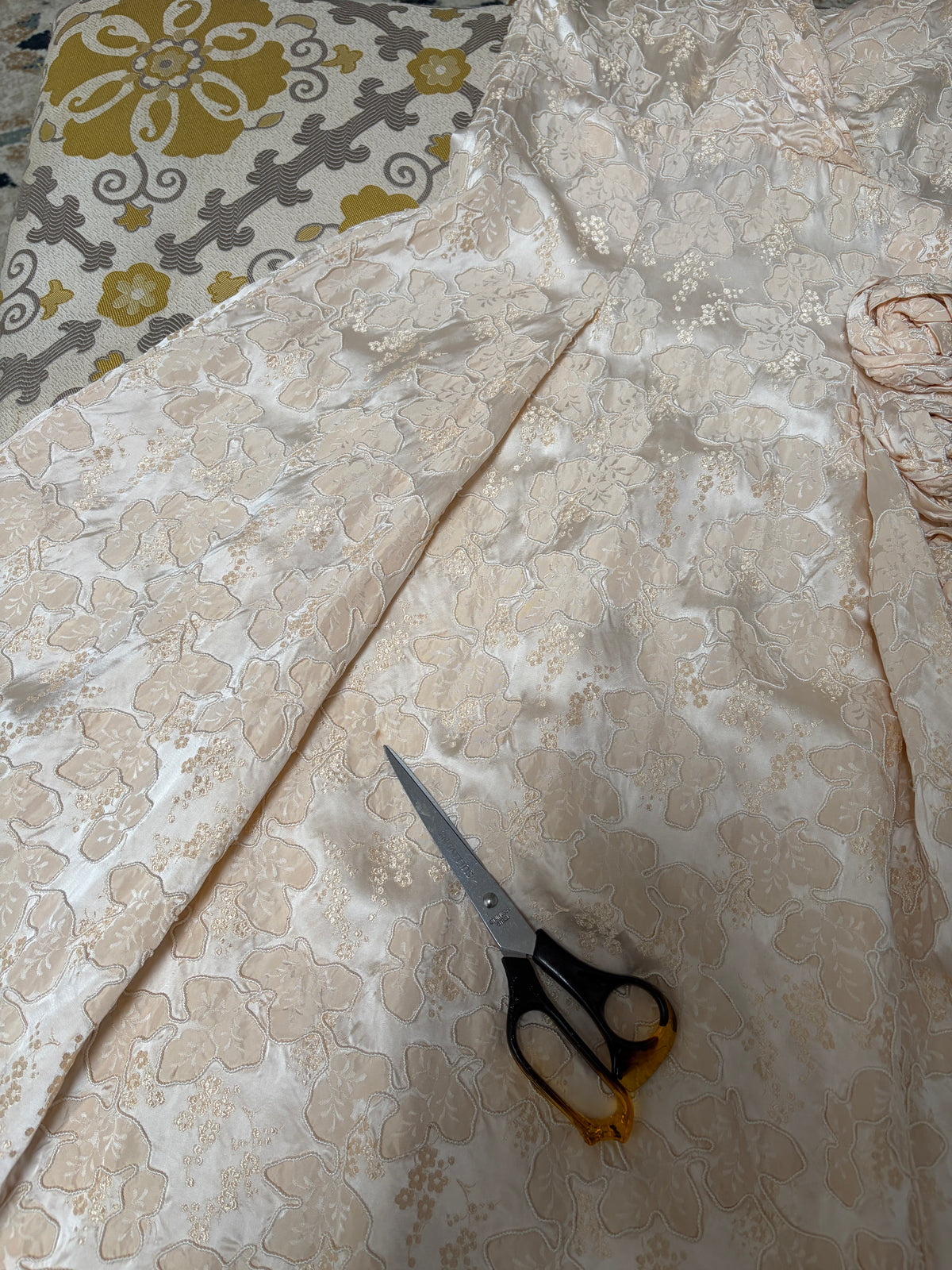 Vintage 50s corded jacquard satin a-line dress with rosettes