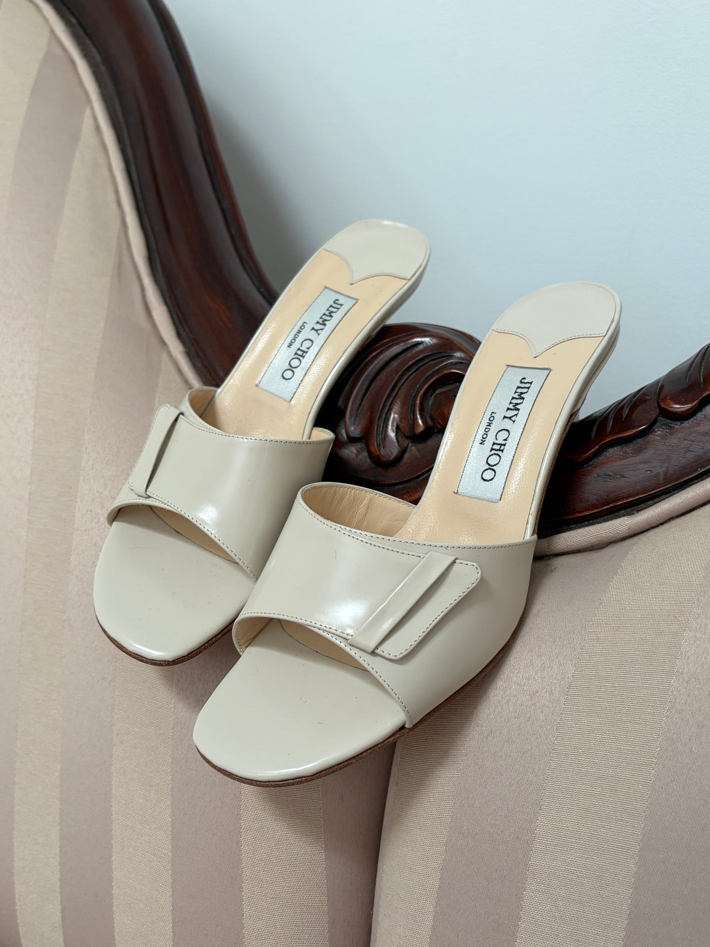 Vintage Jimmy Choo ivory leather open toe mules
