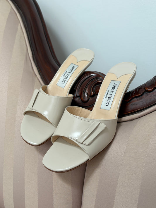 Vintage Jimmy Choo ivory leather open toe mules