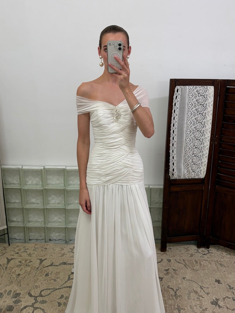 Vintage Y2K silk gathered bodice ivory wedding gown