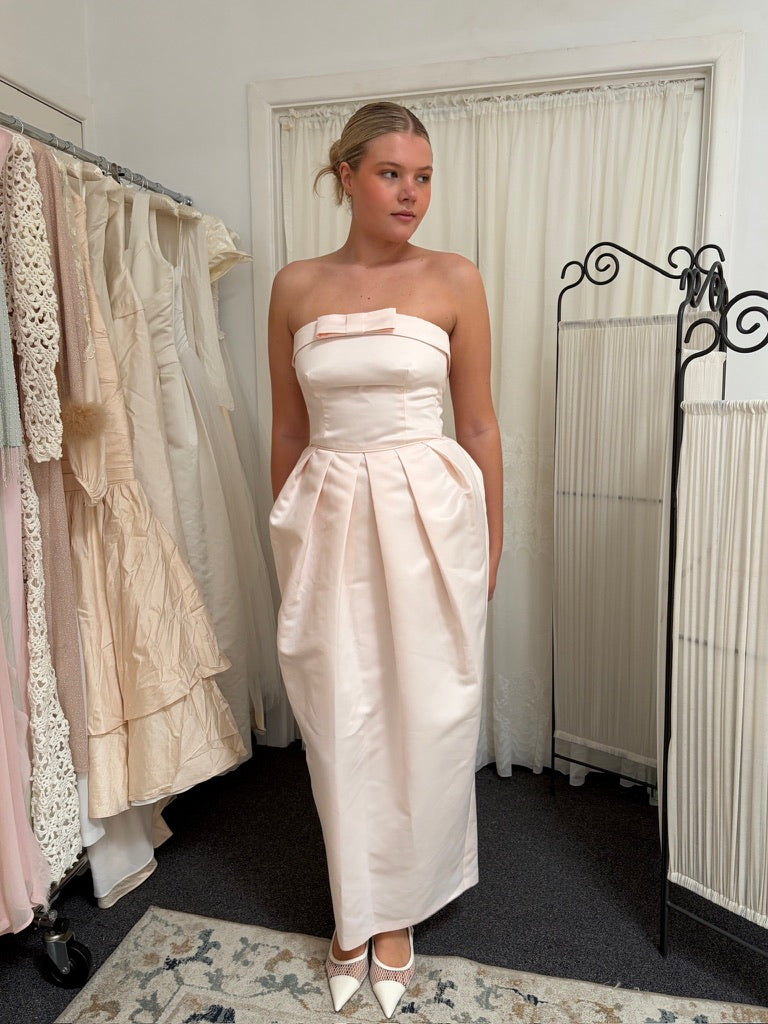 Vintage 90s pastel pink strapless tulip dress with bow