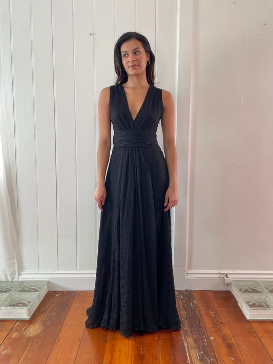 Vintage y2k black polka dot A-line maxi dress