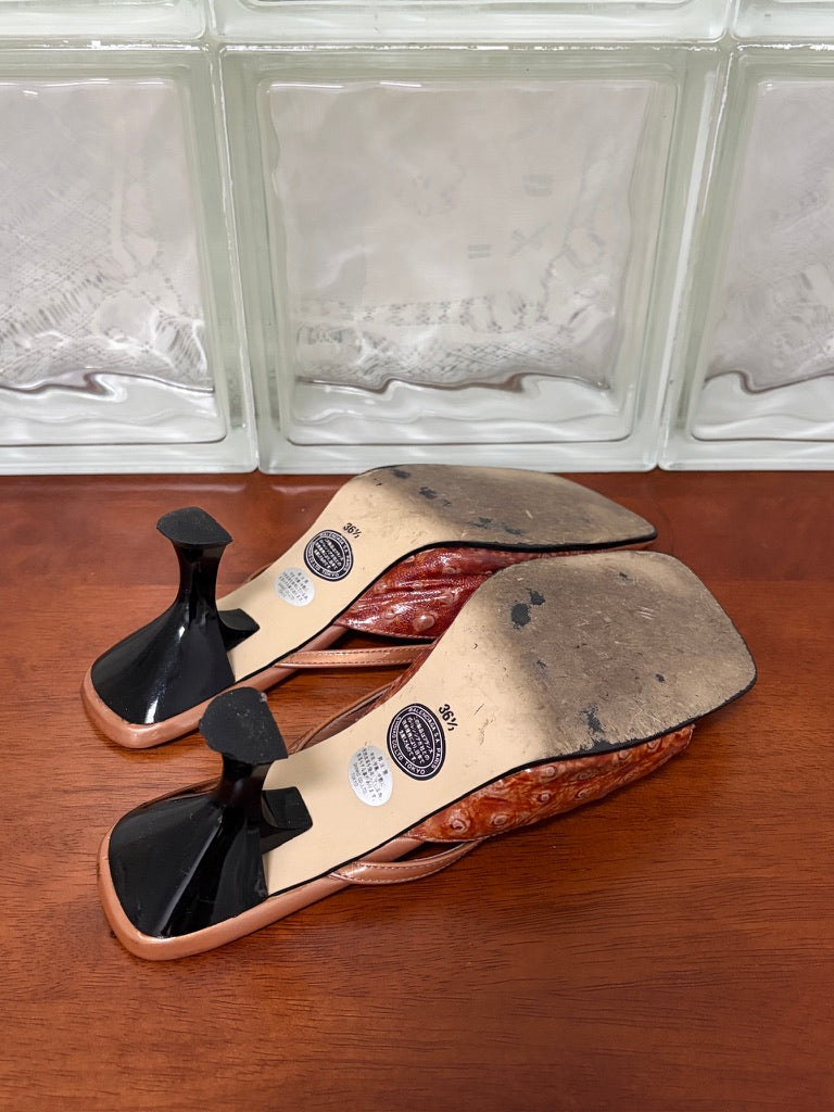 Vintage Balenciaga caramel square toe mules with bow