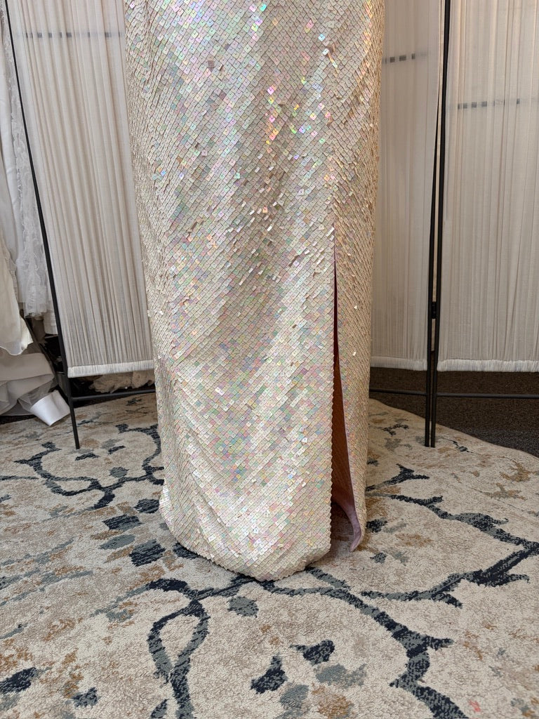 Vintage 90s Frank Usher iridescent square sequinned evening gown