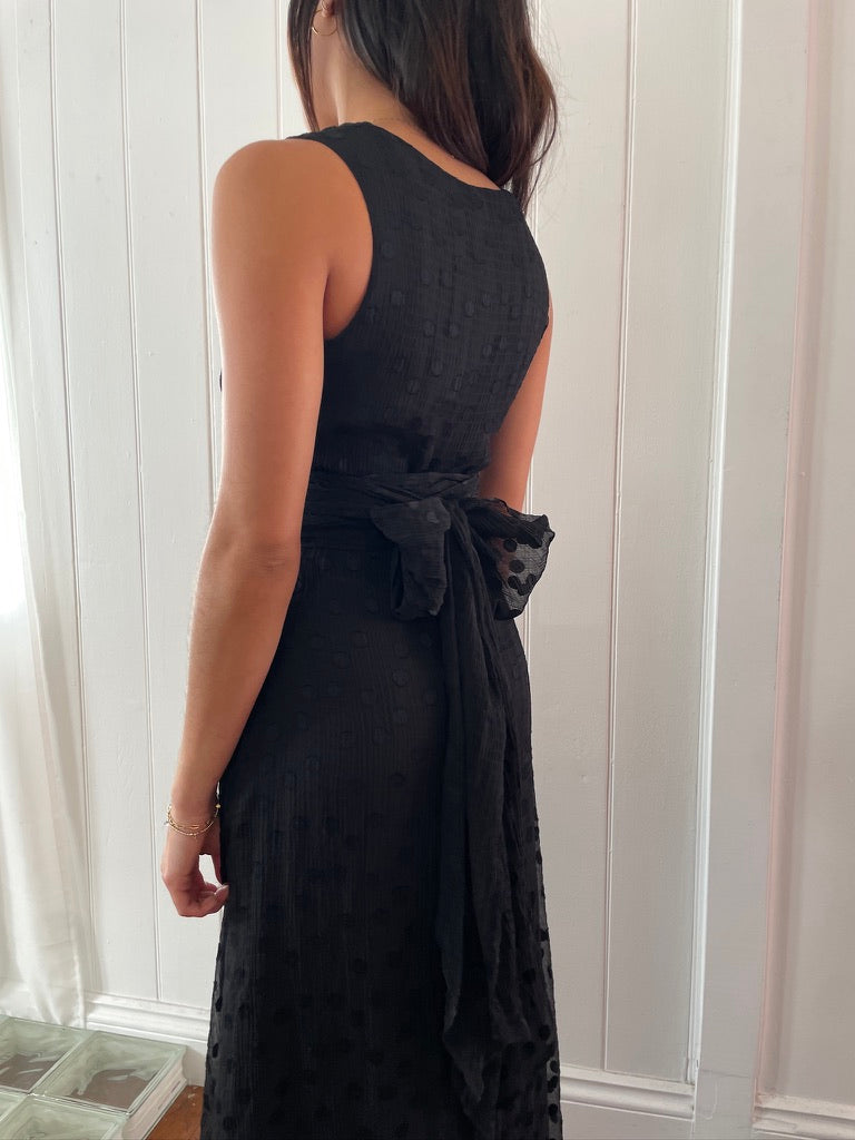 Vintage y2k black polka dot A-line maxi dress